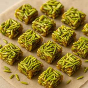 Homemade pistachio bites on parchment paper